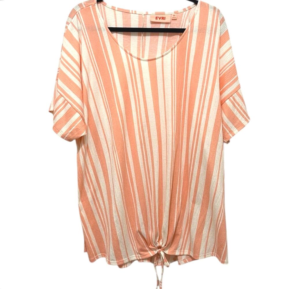 EVRI Top Womens Size 2X Dolman Sleeve Tie-Front Orange & White Striped